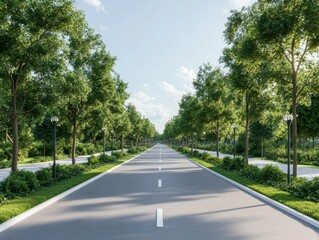 Fototapeta premium Bicycle Lane Winding Through Lush Green Park Surrounded by Nature's Tranquility