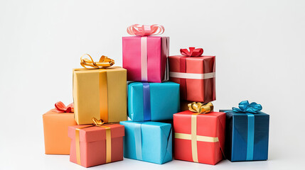 stack of gift boxes. gift boxes with ribbon. christmas gift boxes. boxes on a white background