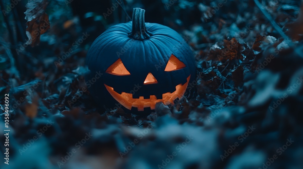 Poster spooky jack o' lantern in the leaves abstract gradient background with copy space