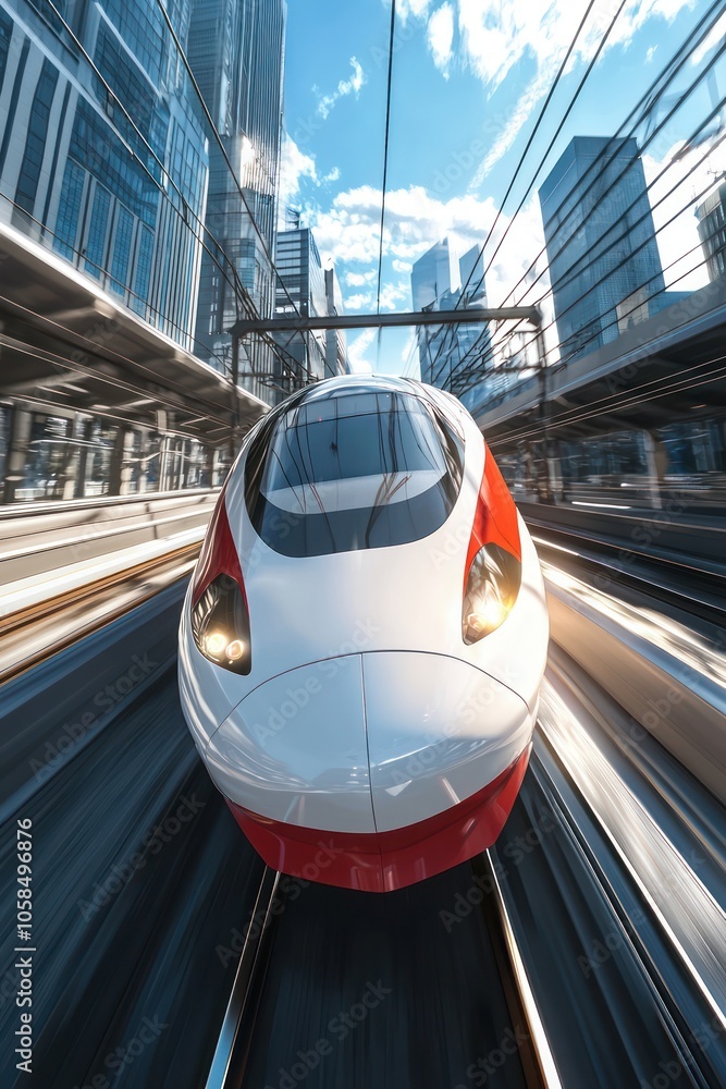 Wall mural 3d visualization of a high-speed railway bullet train, focusing on modern rail tech.