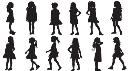  Collection of children silhouettes girls set, vector illustration