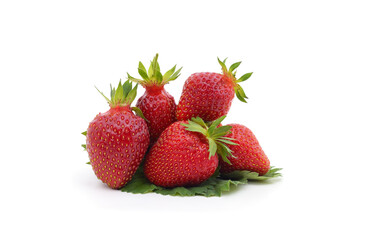 Ripe strawberry with leaves.