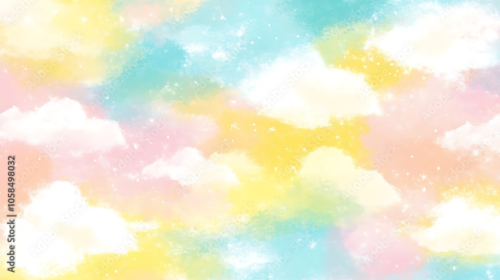 Poster Pastel Sky with Clouds and Stars for Dreamy Background Clean Blank Canvas with Empty Space for Designs