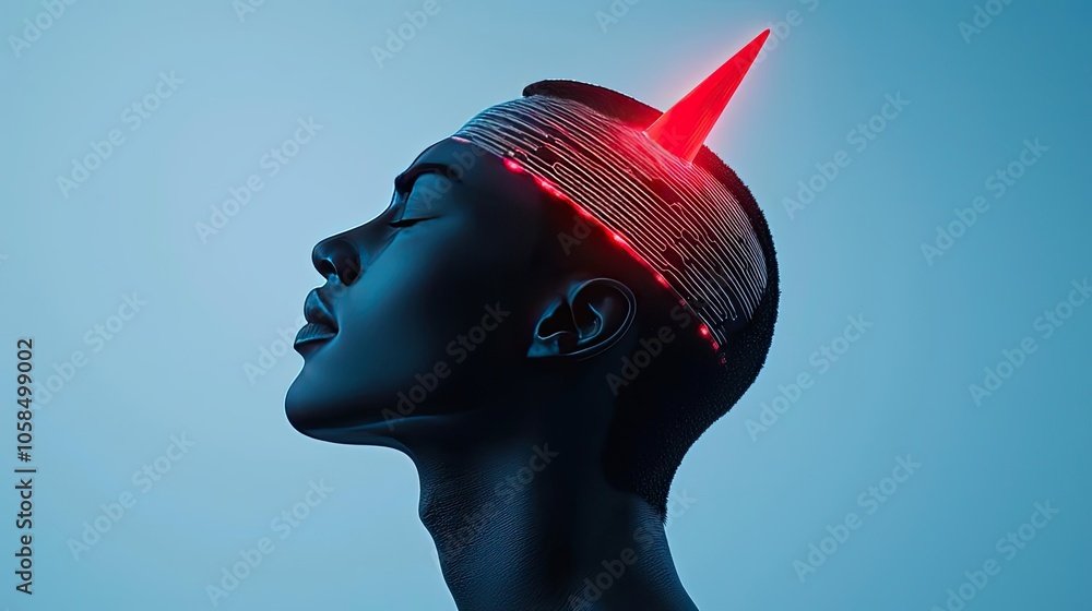 Poster profile of a contemplative figure with a glowing red element on the head.
