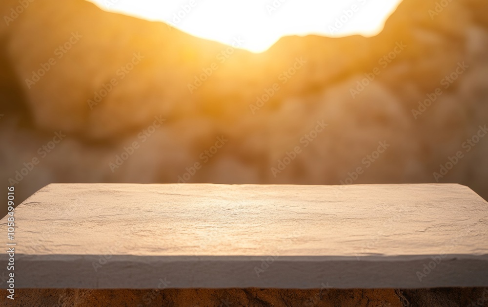 Poster rugged sandstone surface for product display with sunlit desert bokeh