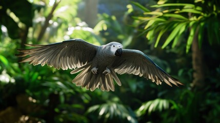 African Grey Parrot in Flight