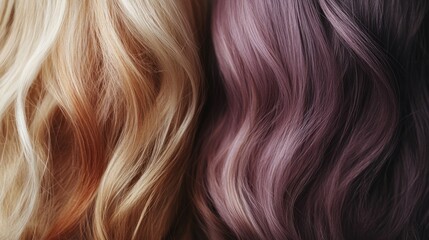 Fototapeta premium Transformation of dyed hair after correcting damage, highlighting the contrast between the initial state and the improved quality. Dyed hair can greatly benefit from proper care and correction.