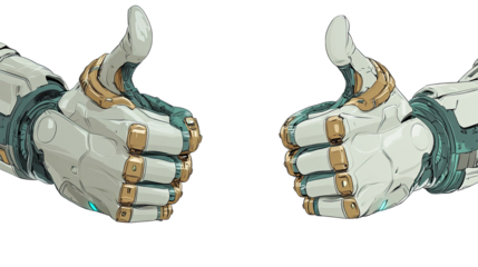 Cyborg Robot Hands Giving Thumbs up on Transparent Background Generative AI