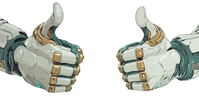 Cyborg Robot Hands Giving Thumbs up on Transparent Background Generative AI