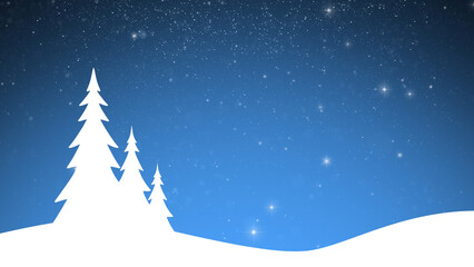 Illustrated winter snowy landscape with trees copy space illustration background.	
