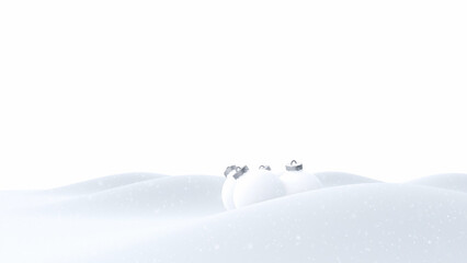 Snowy landscape with baubles in the snow and snowflakes. Concept Christmas and New Year holidays copy space greetings card illustration background.   © robsonphoto