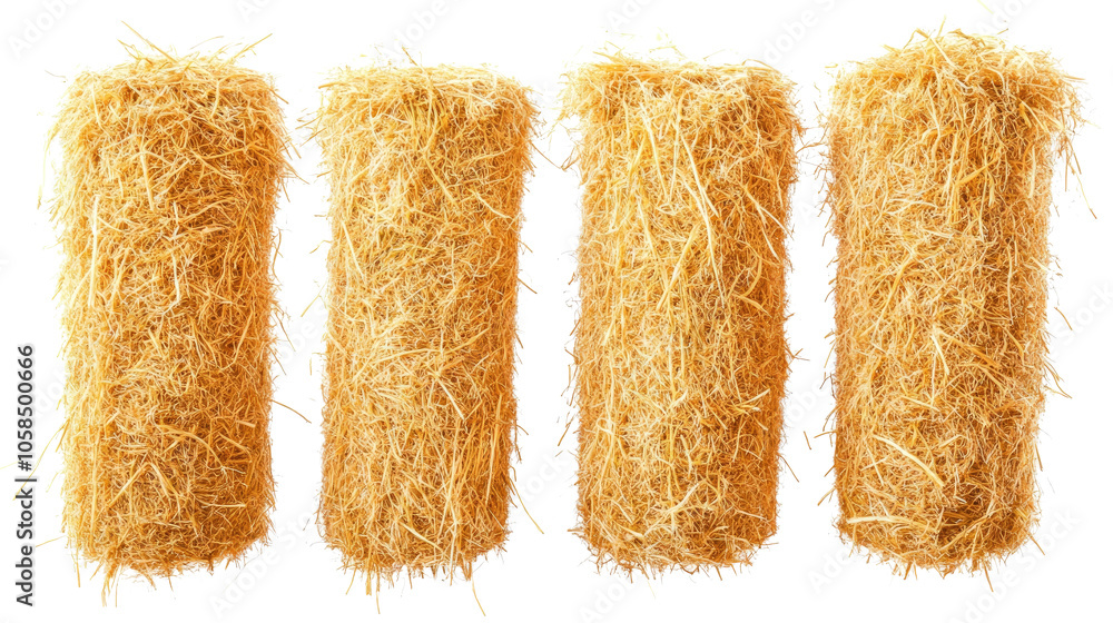 Aufkleber cylinders of hay in a collection on a transparent background generative ai