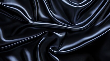 Fototapeta premium Abstract twisted silk background in black creates an intriguing visual experience, with rich textures and a sense of depth, perfect for various design applications. Ample copy space is available.