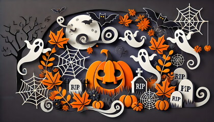 Spooky Halloween Paper Cutout Scene