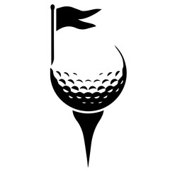 A black-and-white minimalist golf logo, featuring an abstract outline of a golf ball on a tee
