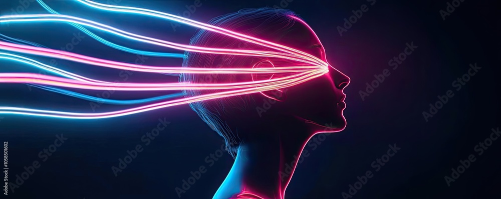 Poster abstract depiction of a person with colorful light streams representing thoughts.