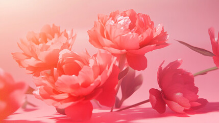Vibrant peonies in soft pink hues arranged beautifully on a pastel backdrop