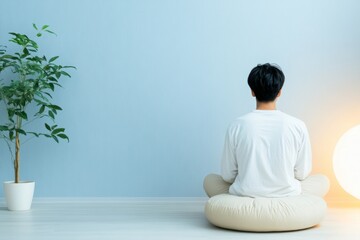 Relaxed Minimalism Teen on Futon in Serene Night Space, Perfect for Peaceful Holidays