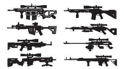 Collection of machine guns silhouette set