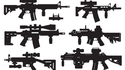 Collection of machine guns silhouette set