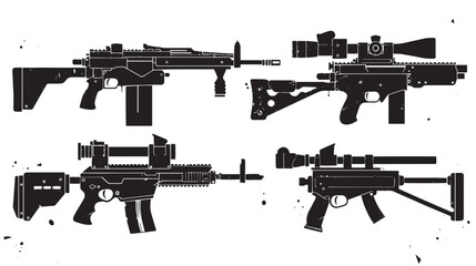 Collection of machine guns silhouette set