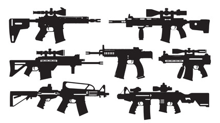 Collection of machine guns silhouette set