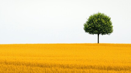 Obraz premium Solitary Tree in Sunlit Golden Field: Minimalist Fine Art