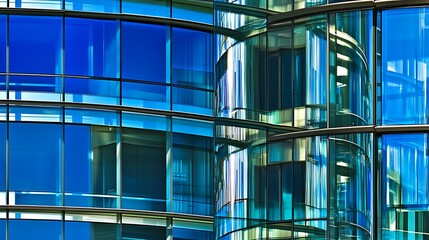 Modern Office Building with Blue Glass Windows Abstract Gradient Background with Copy Space