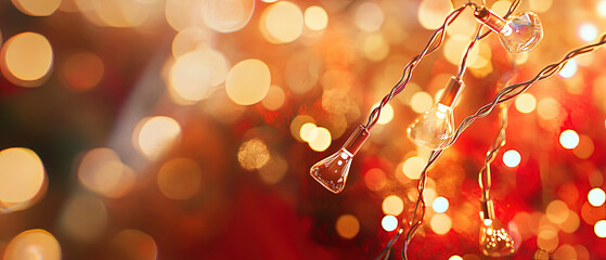 Christmas garland with twinkling yellow lights hanging elegantly. 