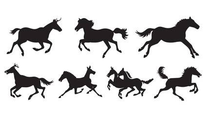 Fototapeta premium Collection of running animal silhouettes , black silhouettes isolated on white background