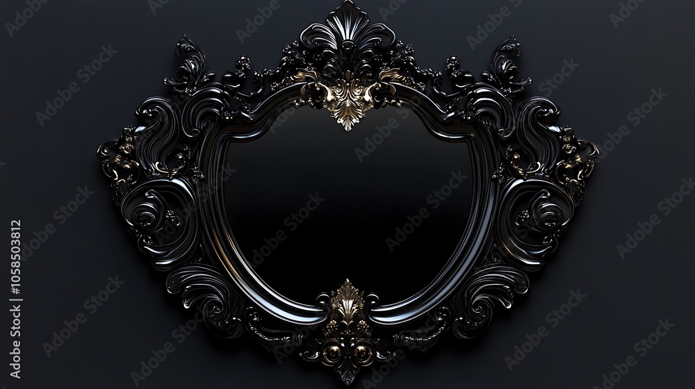 Poster black ornate mirror frame blank background with copy space for design projects