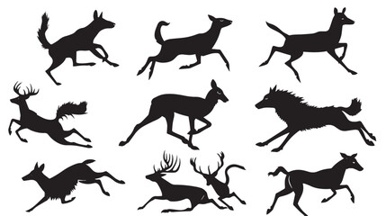 Fototapeta premium Collection of running animal silhouettes , black silhouettes isolated on white background