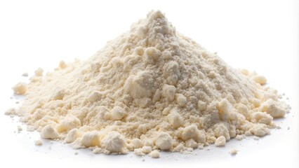 Macro collagen powder heap on white background