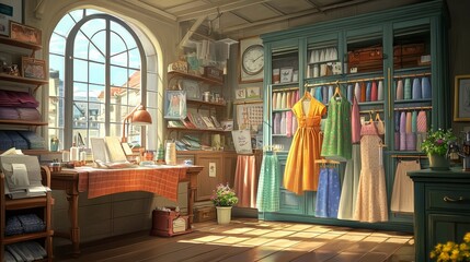 Naklejka premium Cozy Sewing Station with Fabric and Design Samples