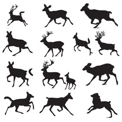 Obraz premium Collection of running animal silhouettes , black silhouettes isolated on white background
