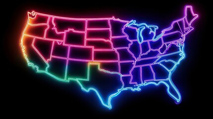The vibrant neon outline of the United States maps is set against a dark background to symbolize energy and connection across the nation