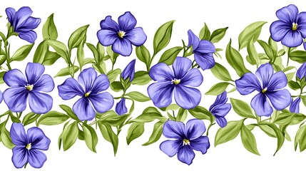 Floral Border with Watercolor Blue Flowers Plain Textured Background for Web Design and Copy