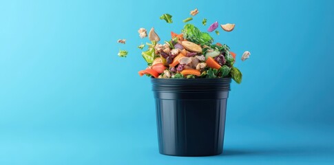 Eco-friendly compost bin filled with food scraps, promoting sustainable waste management and gardening practices.