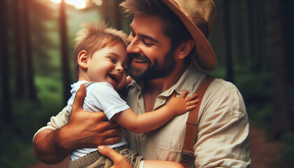 A joyful family moment in autumn at the park with a mother and child smiling together
