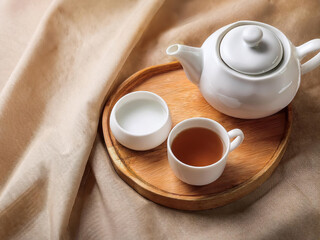 Fototapeta premium tea set on a wooden tray