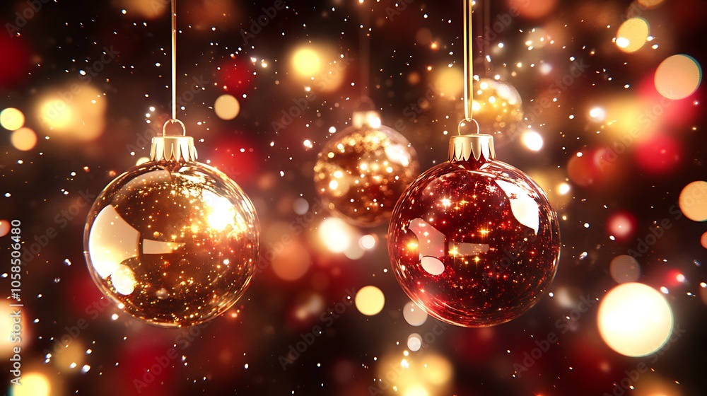 Poster christmas ornaments with sparkling background minimalist white background with space for text