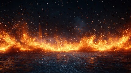 Fire flames and sparks dance on black background, forming dramatic banner for fiery, energetic themes