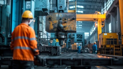 Fototapeta premium Industrial Worker Operating Heavy Machinery in a Factory
