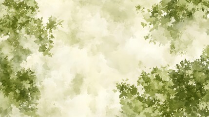 Watercolor Green Foliage Background Smooth Blue Background with Copy Space for Advertisements