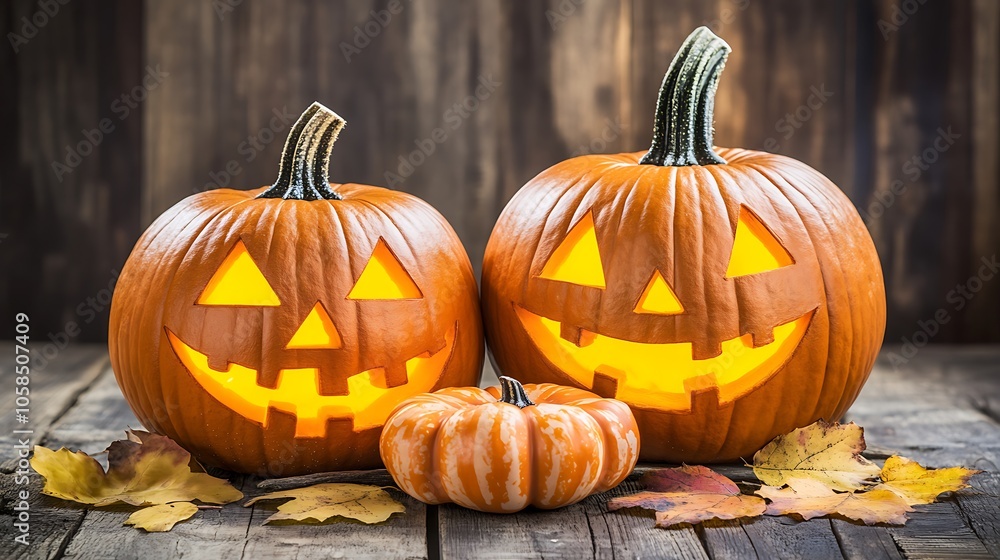 Poster smiling jack o' lanterns abstract gradient background with copy space