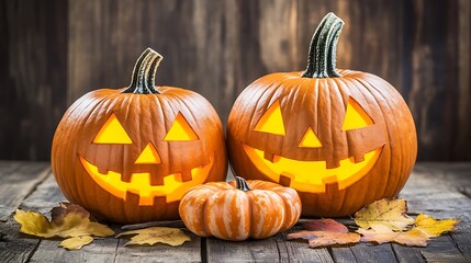 Obraz premium Smiling Jack o' Lanterns Abstract Gradient Background with Copy Space