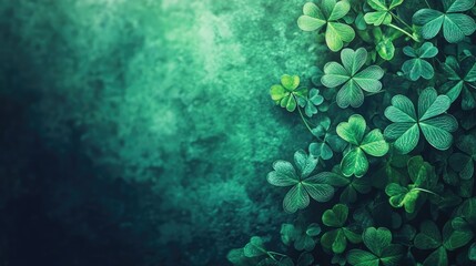 St. Patricks Day inspired shamrock background creating a festive atmosphere. This vibrant shamrock background is ideal for celebration themes, with ample copy space for your text.