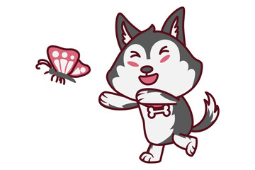 Cute Dog Chasing a Butterfly Illustration