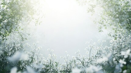 A serene landscape filled with delicate flowers and soft light, evoking tranquility.