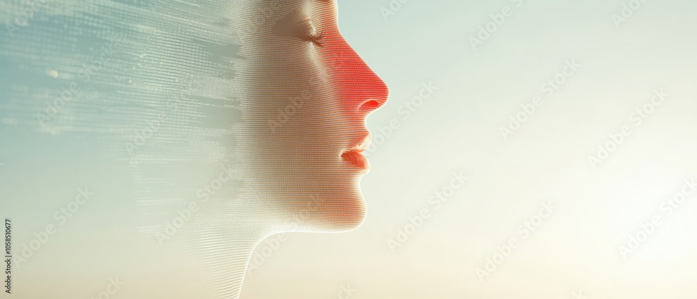 Aufkleber Futuristic Digital Profile of a Womans Face with Data Streams in Abstract High-Tech Design